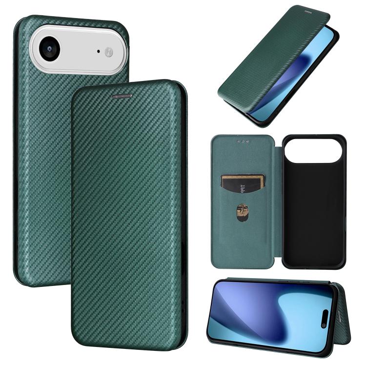 

For iPhone Air Carbon Fiber Texture Flip Leather Phone Case(Green)