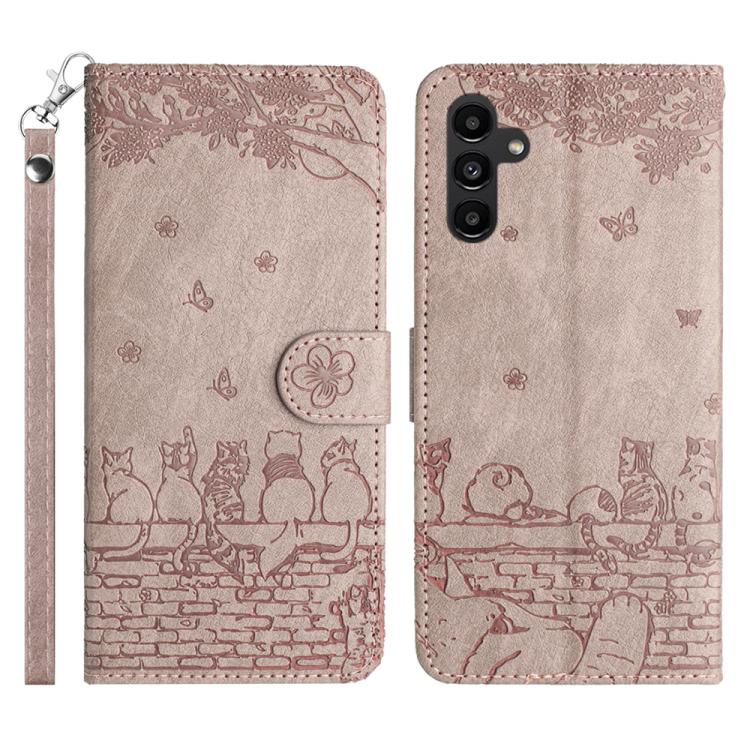 

For Samsung Galaxy S26 Pro 5G Cat Embossing Pattern Leather Phone Case with Lanyard(Grey)