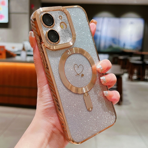 

For iPhone 11 Loves Gradient Glitter Carbon Fiber Magsafe TPU Phone Case(Gold)