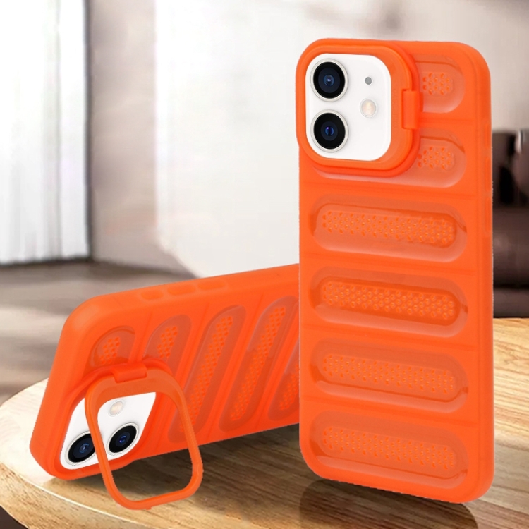 

For iPhone 12 / 12 Pro Invisible Holder Cooling Phone Case(Transparent Orange)