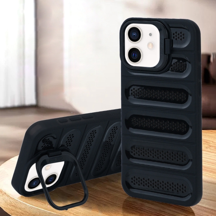

For iPhone 12 / 12 Pro Invisible Holder Cooling Phone Case(Transparent Black)
