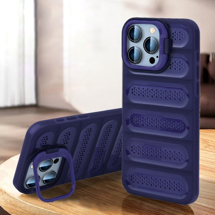 

For iPhone 13 Pro Invisible Holder Cooling Phone Case(Transparent Purple)