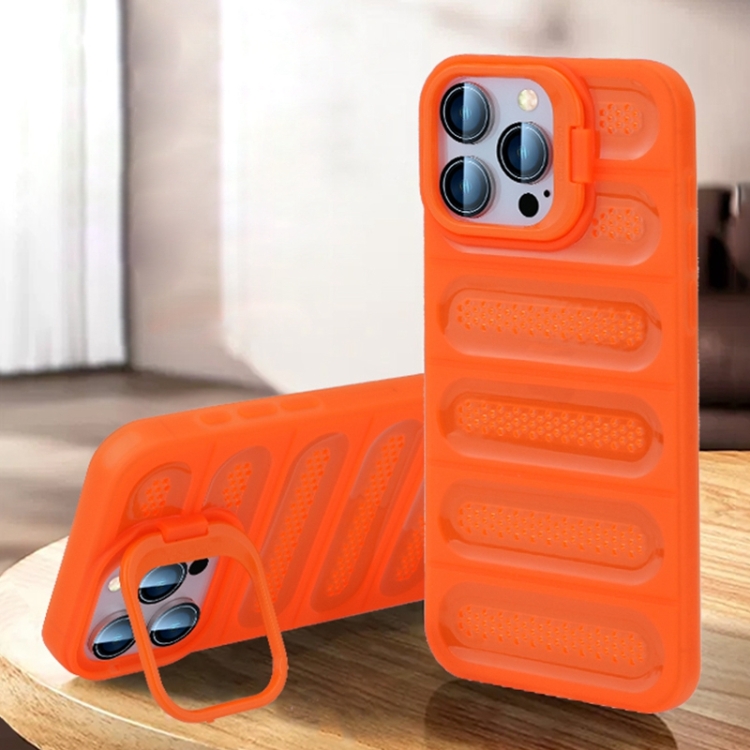 

For iPhone 14 Pro Max Invisible Holder Cooling Phone Case(Transparent Orange)