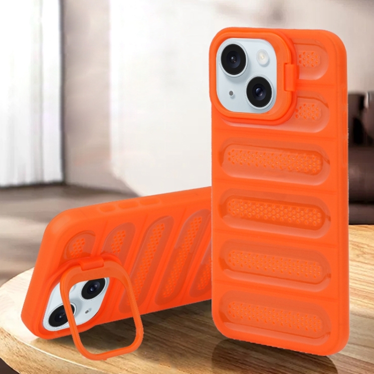 

For iPhone 15 Invisible Holder Cooling Phone Case(Transparent Orange)