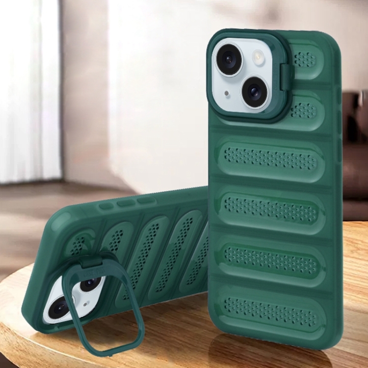 

For iPhone 15 Invisible Holder Cooling Phone Case(Transparent Green)