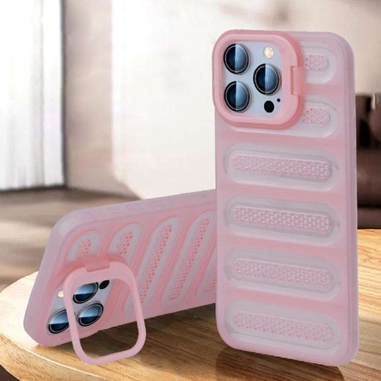 

For iPhone 15 Pro Invisible Holder Cooling Phone Case(Transparent Pink)