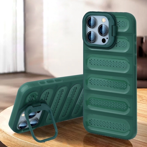 

For iPhone 15 Pro Invisible Holder Cooling Phone Case(Transparent Green)
