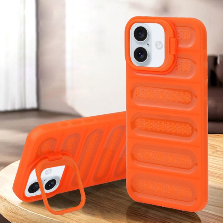 

For iPhone 16 Invisible Holder Cooling Phone Case(Transparent Orange)
