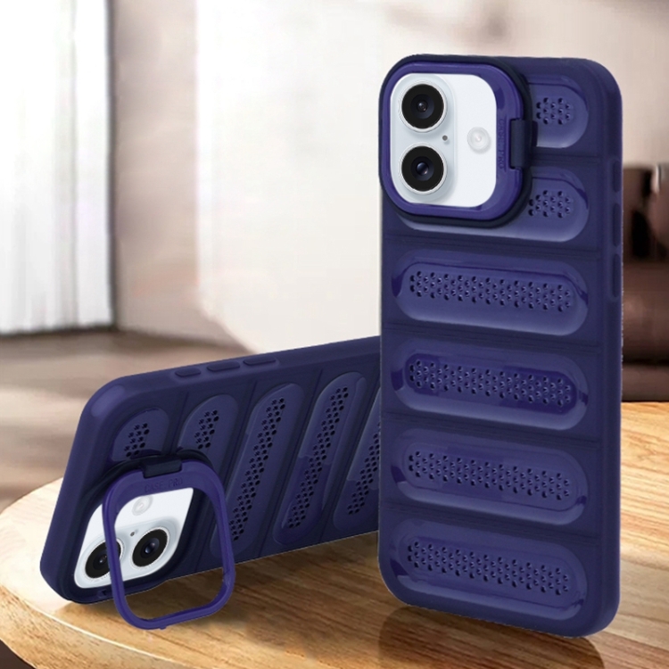 

For iPhone 16 Invisible Holder Cooling Phone Case(Transparent Purple)