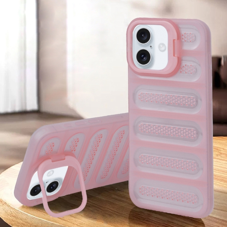 

For iPhone 16 Plus Invisible Holder Cooling Phone Case(Transparent Pink)
