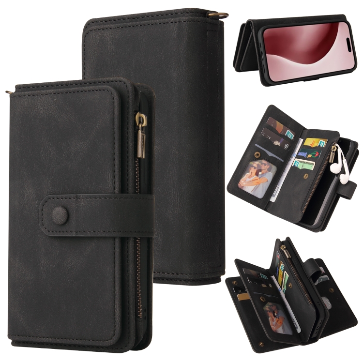

For iPhone 16 Pro Skin Feel Multi Card Slots Zipper Wallet Leather Phone Case(Black)