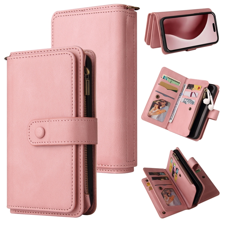 

For iPhone 16 Pro Skin Feel Multi Card Slots Zipper Wallet Leather Phone Case(Pink)