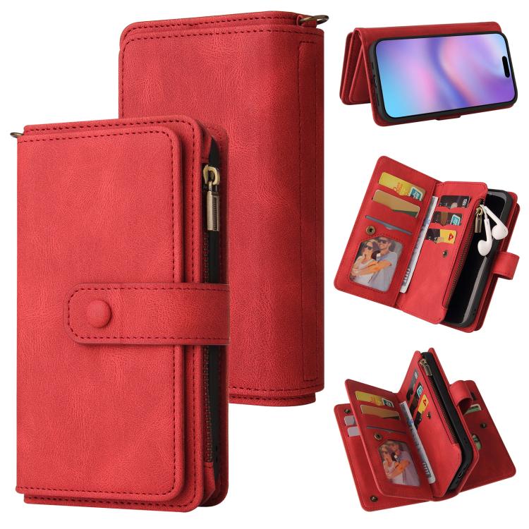

For iPhone 17 Skin Feel Multi Card Slots Zipper Wallet Leather Phone Case(Red)