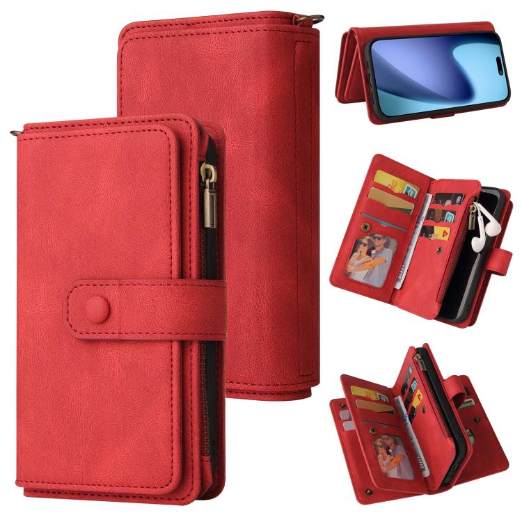 

For iPhone Air Skin Feel Multi Card Slots Zipper Wallet Leather Phone Case(Red)