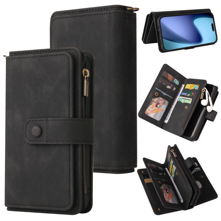 

For iPhone Air Skin Feel Multi Card Slots Zipper Wallet Leather Phone Case(Black)