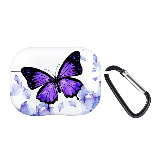 

For AirPods Pro Wireless Earphones TPU Painted Protective Case(White Purple Butterfly)