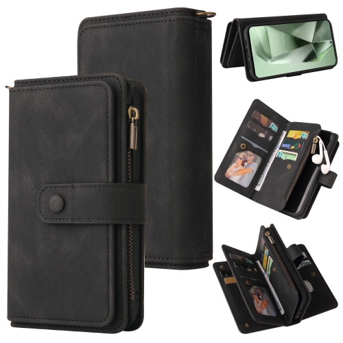 

For Samsung Galaxy S24 FE 5G Skin Feel Multi Card Slots Zipper Wallet Leather Phone Case(Black)