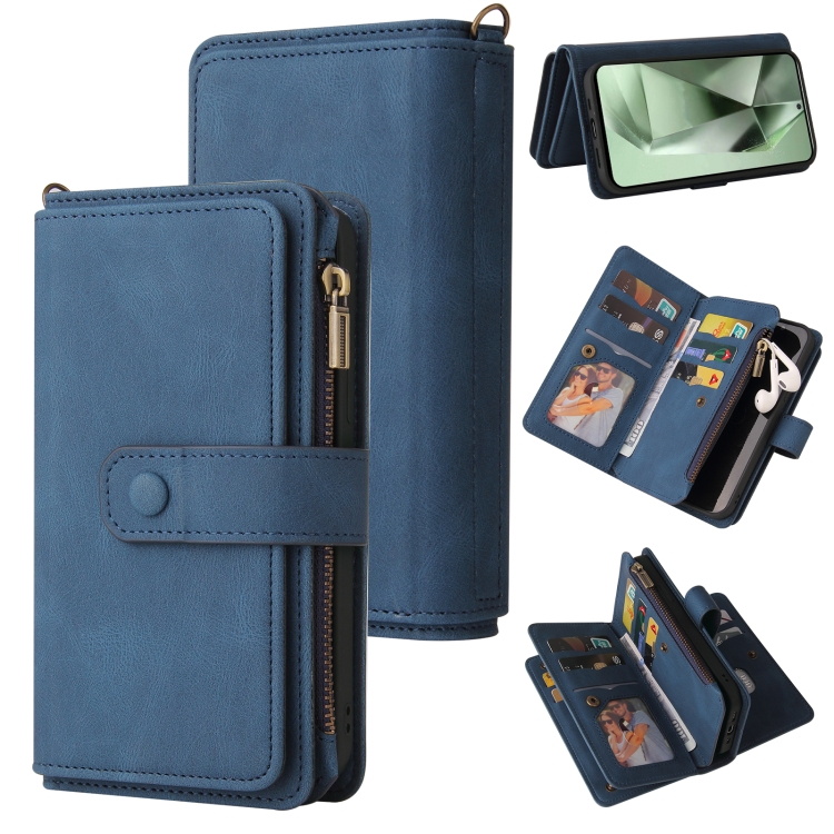 

For Samsung Galaxy S24 FE 5G Skin Feel Multi Card Slots Zipper Wallet Leather Phone Case(Blue)