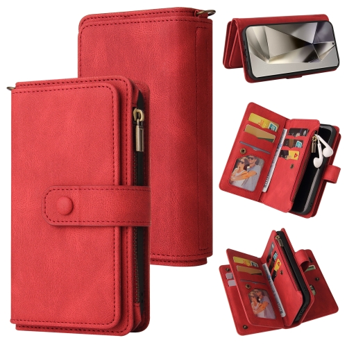 

For Samsung Galaxy S25 Ultra 5G Skin Feel Multi Card Slots Zipper Wallet Leather Phone Case(Red)