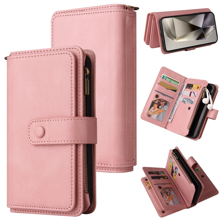 

For Samsung Galaxy S25 Ultra 5G Skin Feel Multi Card Slots Zipper Wallet Leather Phone Case(Pink)