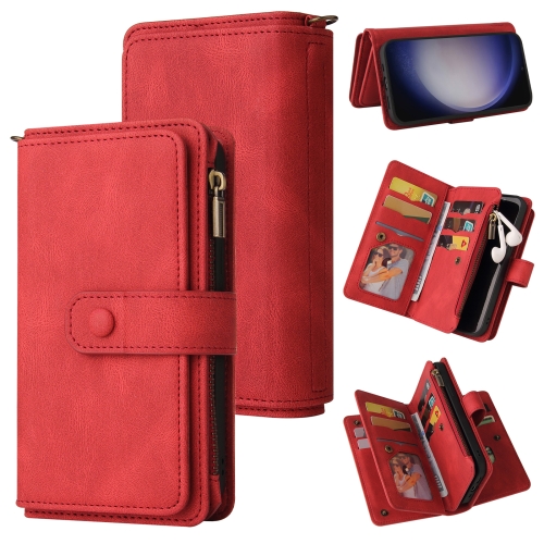 

For Samsung Galaxy S25 / S24 5G Skin Feel Multi Card Slots Zipper Wallet Leather Phone Case(Red)