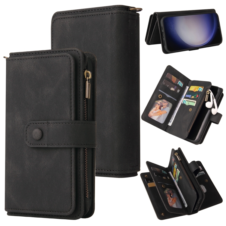 

For Samsung Galaxy S25 / S24 5G Skin Feel Multi Card Slots Zipper Wallet Leather Phone Case(Black)