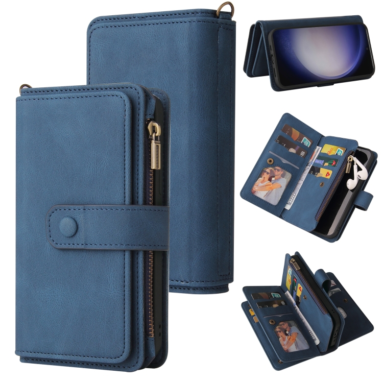 

For Galaxy S25 / S24 5G Skin Feel Multi Card Slots Zipper Wallet Leather Phone Case(Blue)