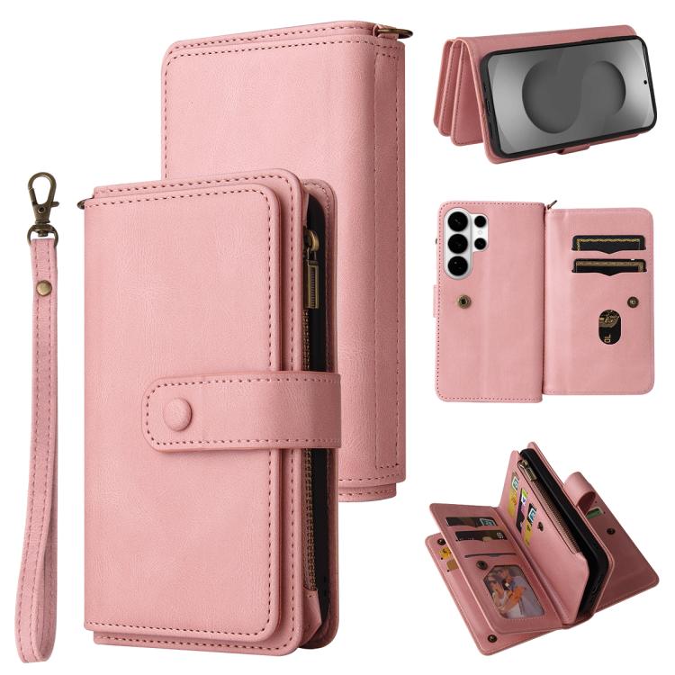 

For Samsung Galaxy S26 Ultra 5G Skin Feel Multi Card Slots Zipper Wallet Leather Phone Case(Pink)