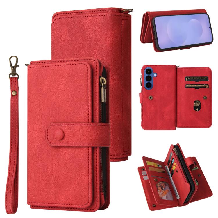 

For Samsung Galaxy S26 Pro 5G Skin Feel Multi Card Slots Zipper Wallet Leather Phone Case(Red)