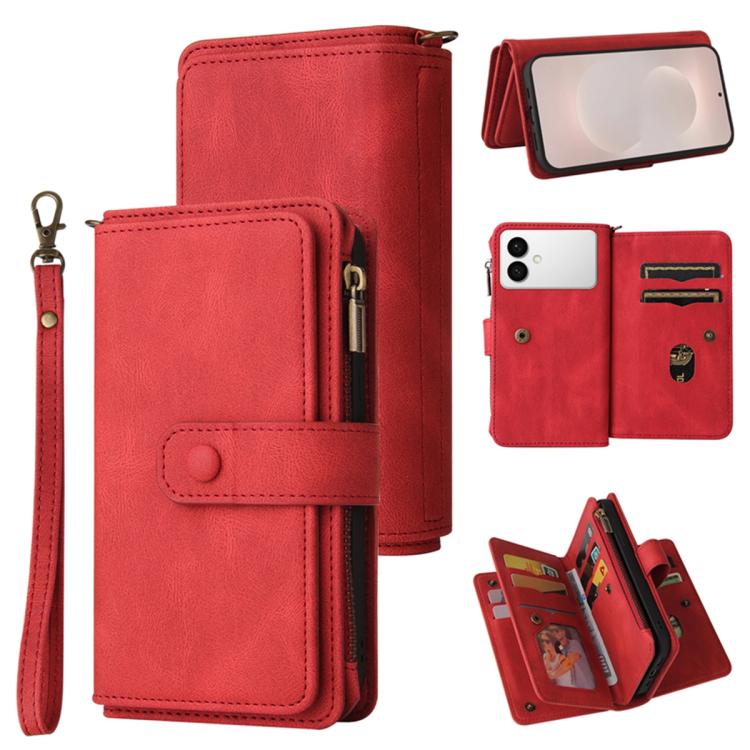 

For Samsung Galaxy S26 Edge 5G Skin Feel Multi Card Slots Zipper Wallet Leather Phone Case(Red)