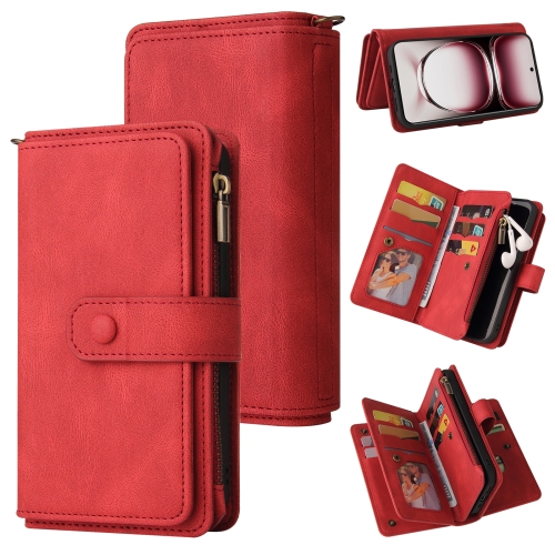 

For OPPO Reno12 Pro Global Skin Feel Multi Card Slots Zipper Wallet Leather Phone Case(Red)