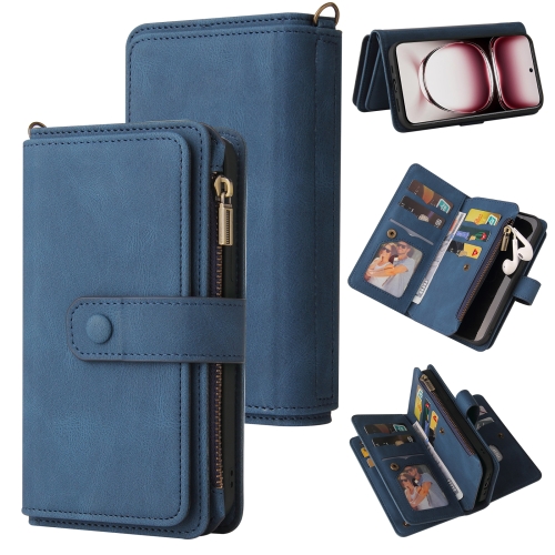 

For OPPO Reno12 Pro Global Skin Feel Multi Card Slots Zipper Wallet Leather Phone Case(Blue)