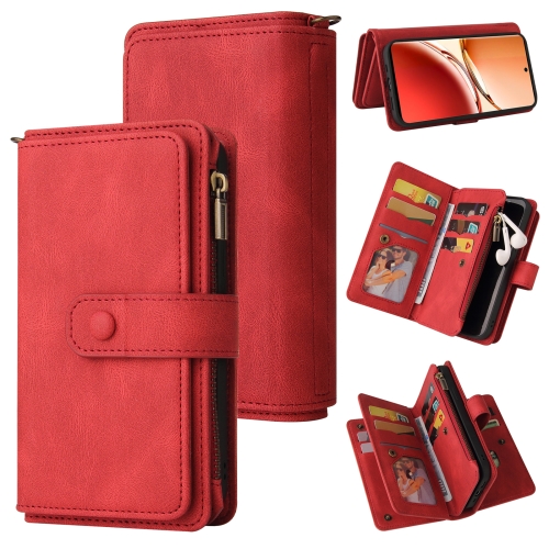 

For OPPO Reno12 F 5G Global Skin Feel Multi Card Slots Zipper Wallet Leather Phone Case(Red)