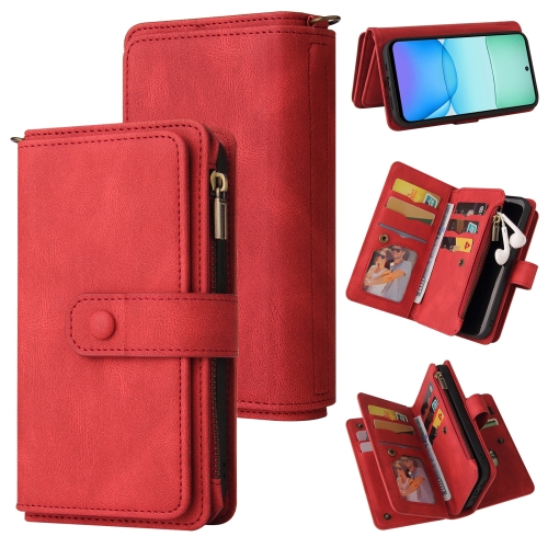 

For Redmi 13 4G Global Skin Feel Multi Card Slots Zipper Wallet Leather Phone Case(Red)