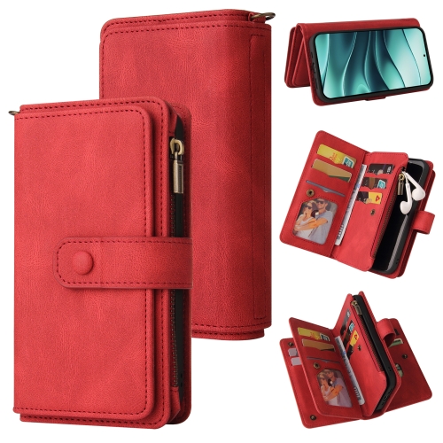 

For Redmi Note 14 5G Skin Feel Multi Card Slots Zipper Wallet Leather Phone Case(Red)