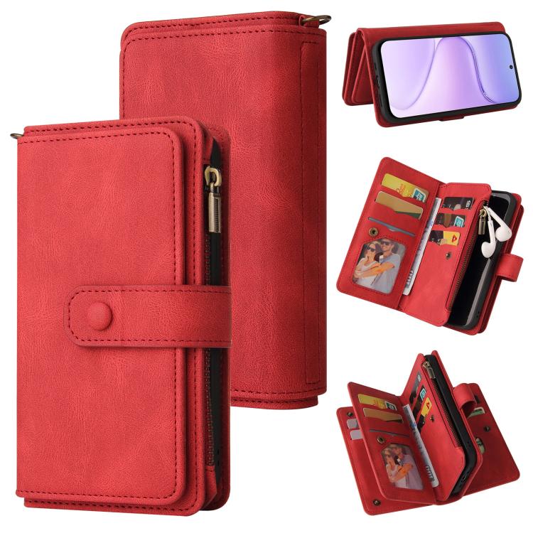 For Honor 600 Smart 5G Skin Feel Multi Card Slots Zipper Wallet Leather Phone Case(Red)