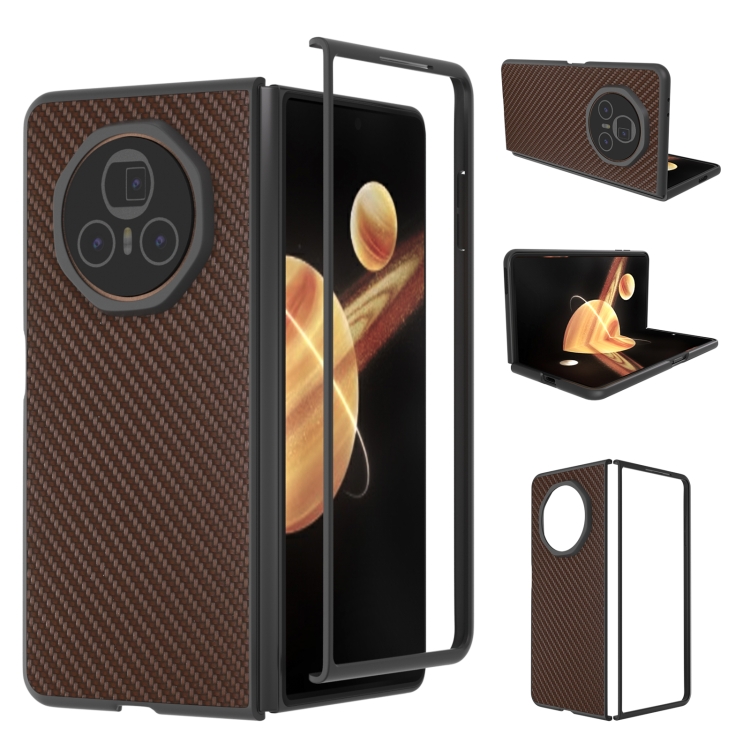 

For Honor Magic V3 Black Frame Carbon Fiber Texture PU Phone Case(Coffee)