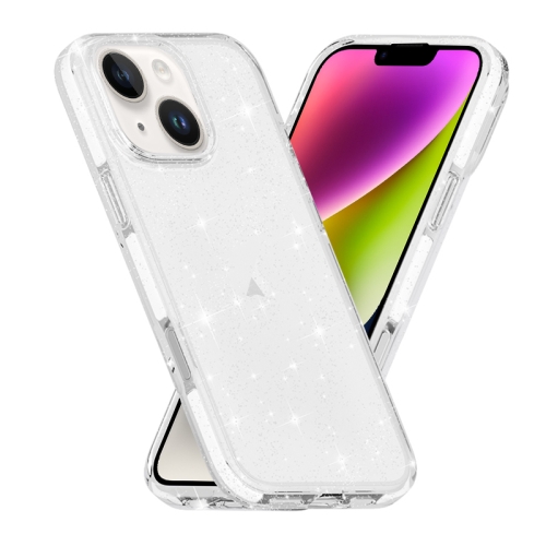 

For iPhone 14 Plus / 15 Plus Dual Color Clear Glitter TPU + TPE Full Coverage Phone Case(Glitter White)