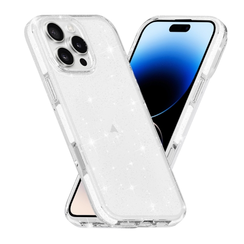 

For iPhone 14 Pro Dual Color Clear Glitter TPU + TPE Full Coverage Phone Case(Glitter White)