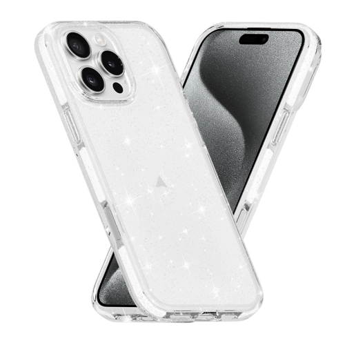 

For iPhone 15 Pro Max Dual Color Clear Glitter TPU + TPE Full Coverage Phone Case(Glitter White)