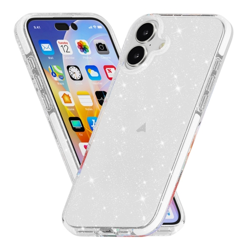 

For iPhone 16 Dual Color Clear Glitter TPU + TPE Full Coverage Phone Case(Glitter White)