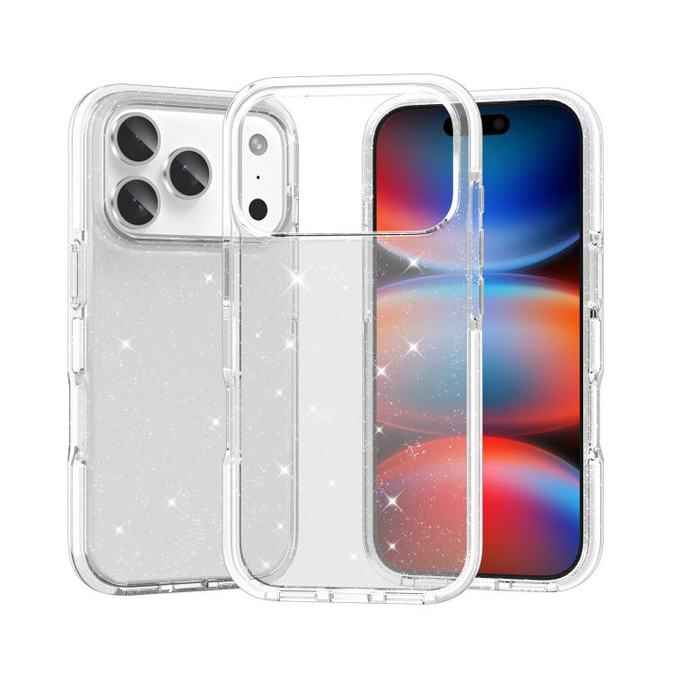 

For iPhone 17 Pro Max Dual Color Clear Glitter TPU + TPE Full Coverage Phone Case(Glitter White)