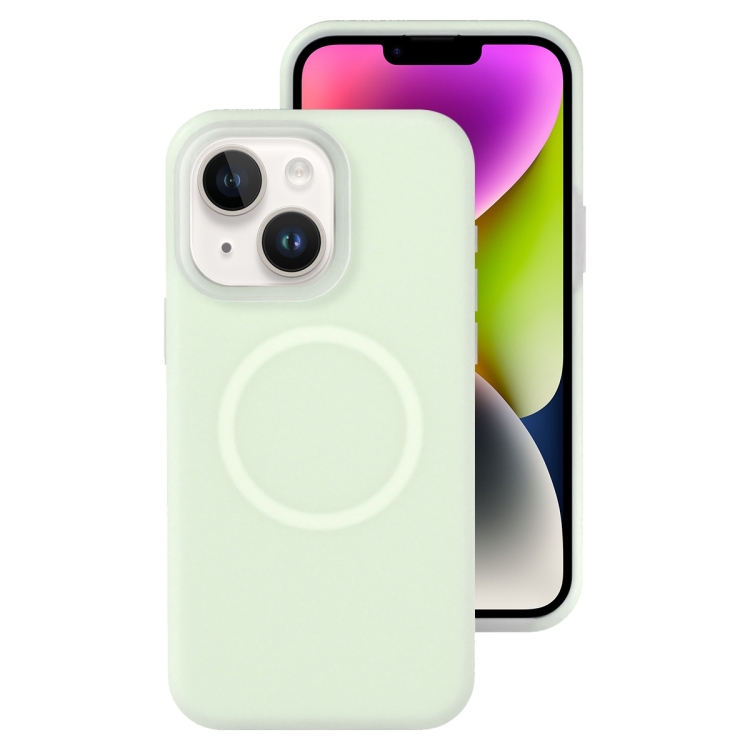 

For iPhone 14 Plus Jelly Liquid Silicone MagSafe Magnetic Phone Case(Mint Mambo)
