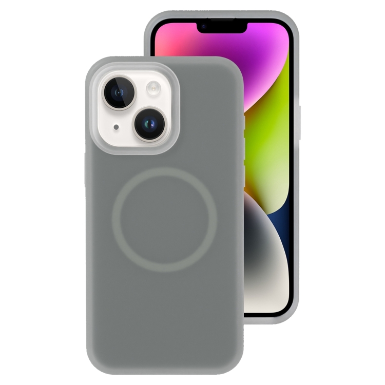 

For iPhone 14 Plus Jelly Liquid Silicone MagSafe Magnetic Phone Case(Grey)