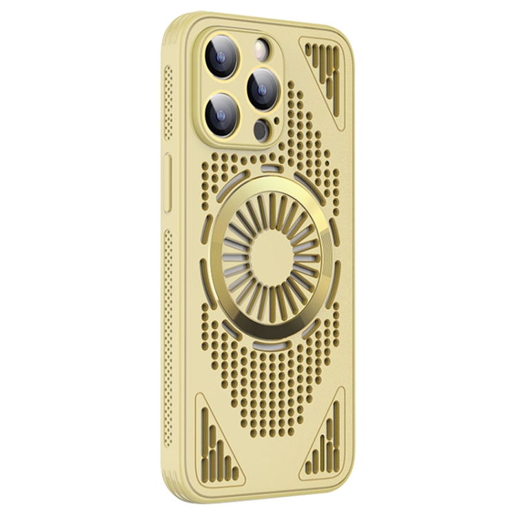

For iPhone 15 Pro Hollow Cooling MagSafe Shockproof Phone Case(Yellow)