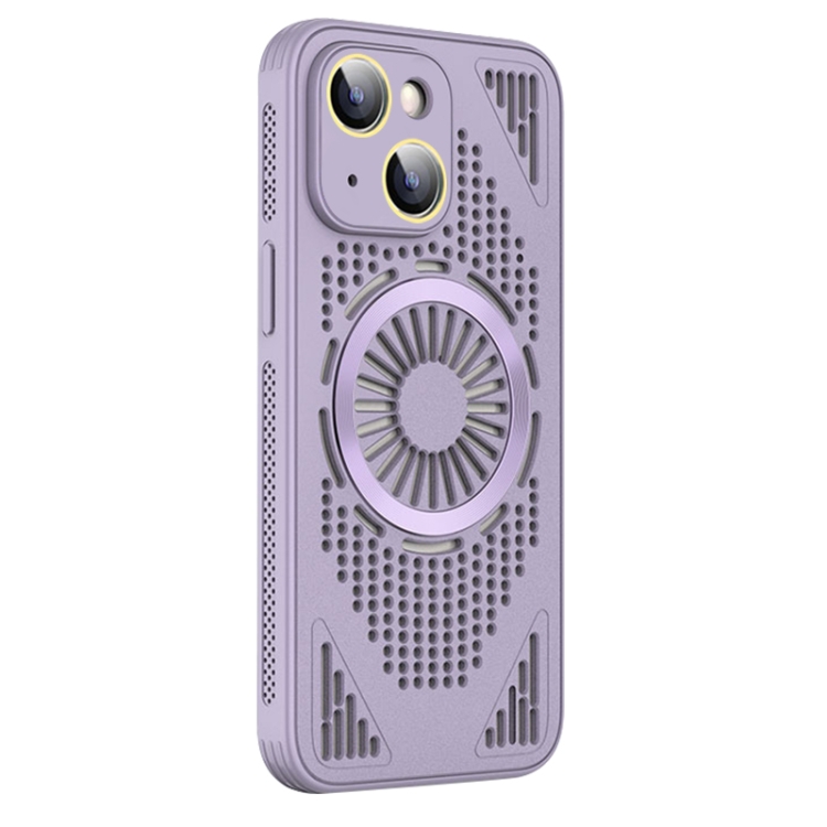 

For iPhone 15 Hollow Cooling MagSafe Shockproof Phone Case(Purple)