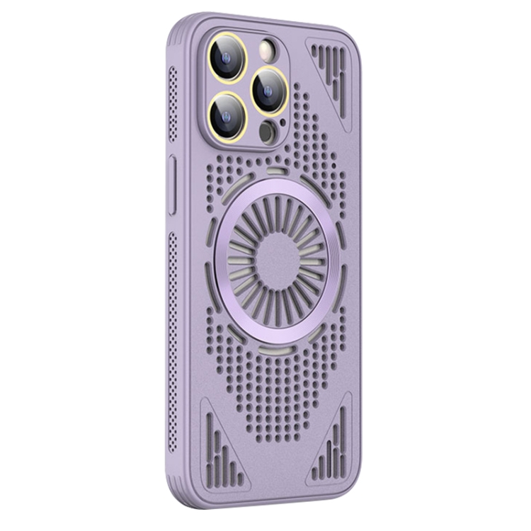 

For iPhone 14 Pro Max Hollow Cooling MagSafe Shockproof Phone Case(Purple)