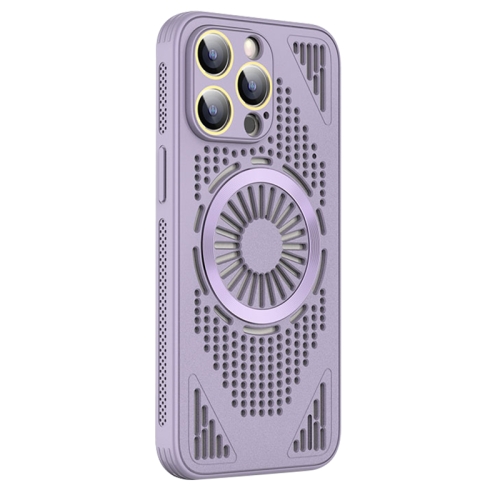 

For iPhone 12 Pro Max Hollow Cooling MagSafe Shockproof Phone Case(Purple)
