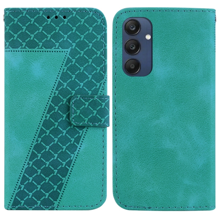 

For Samsung Galaxy M35 Seven-shaped Embossed Leather Phone Case(Green)