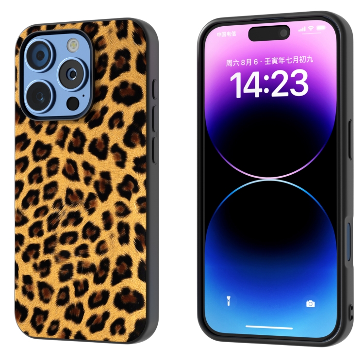 

For iPhone 15 Pro Black Frame Leopard Phone Case(Leopard Print)